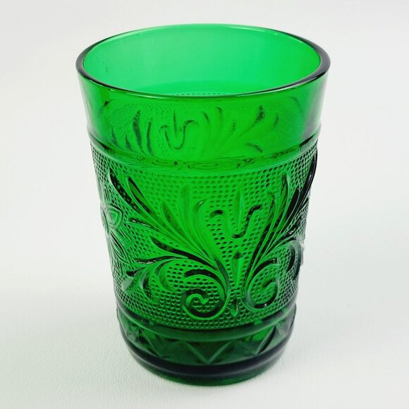 Retro Anchor Hocking Sandwich Glass 8oz Small Tumbler Set Forest Green c1940s-60 - Picture 2 of 8